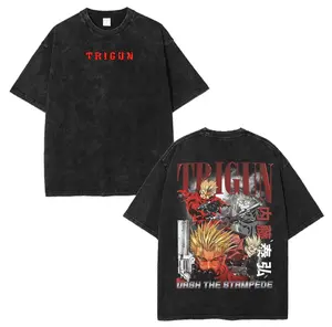 VASH THE STAMPEDE VINTAGE TEE, Trigun tee, Unisex Anime Manga Washed Cotton T-shirt, Comfort anime lover anime clothes graphic tees Top Summer Fabric Fit Menswear Soft