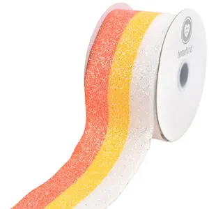 Halloween Glittered Candy Corn Stripes Wired Ribbon, 10-yard