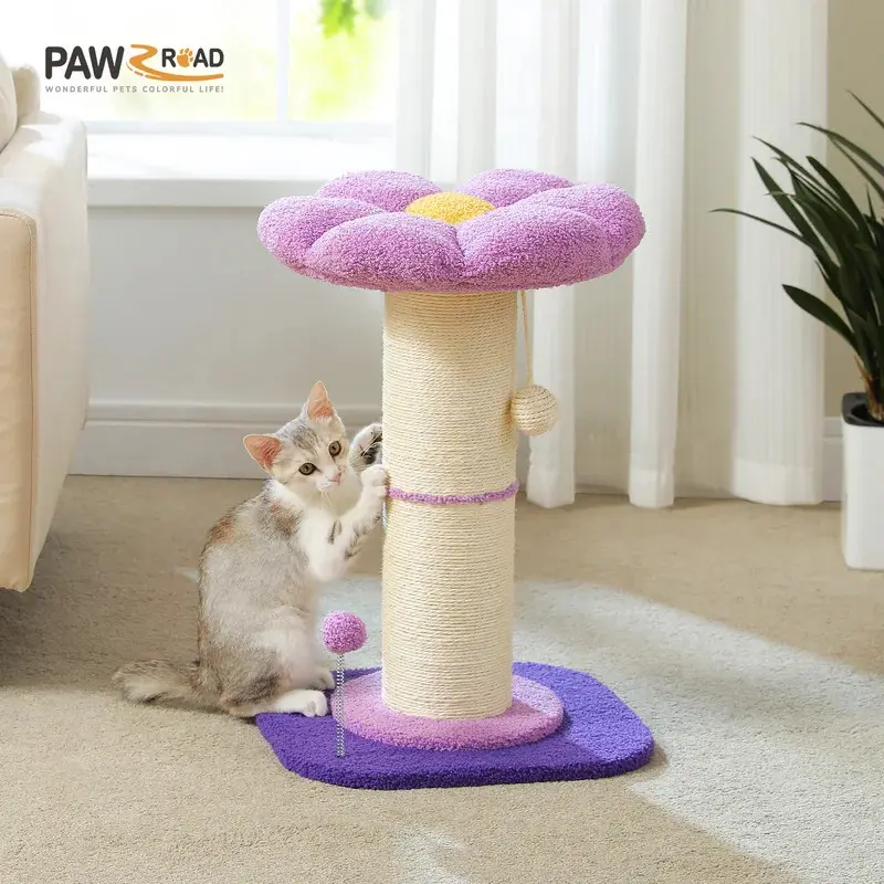 Flower Cat Scratching Post with Removable Flower Cat Bed, Spring Ball, Cat Scratcher for Indoor with Super Thick Scratching Post