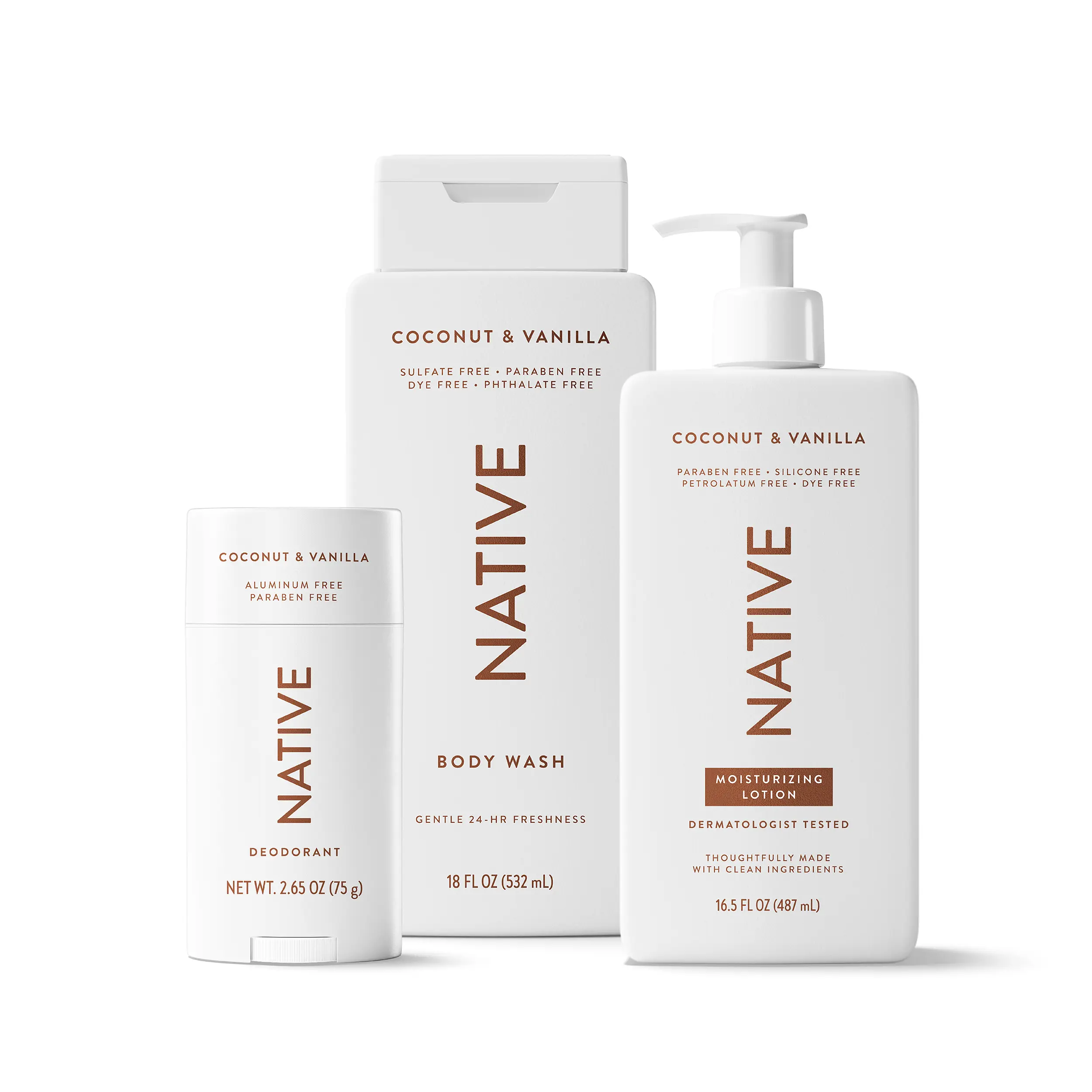 NATIVE Body Care Trio – Aluminum-Free Deodorant, Hydrating Body Wash & Moisturizing Lotion NATIVE Body Care Trio – Aluminum-Free Deodorant, Hydrating Body Wash & Moisturizing Lotion