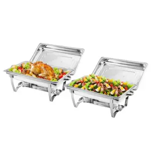 [FLASH SALE] Garvee Chafing Dish Buffet Set 2 Pack, 8 Qt Stainless Steel Chafer Buffet Servers and Warmers Sets with Lid Folding Frame, Rectangular Chafing Dishes for Parties, Weddings, Catering Events, Silver