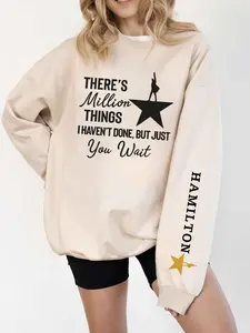 Theatre Inspirational Vintage Loose-Fit Pullover - Musical "Hamilton" Quote & Logo Oversized Sweatshirt