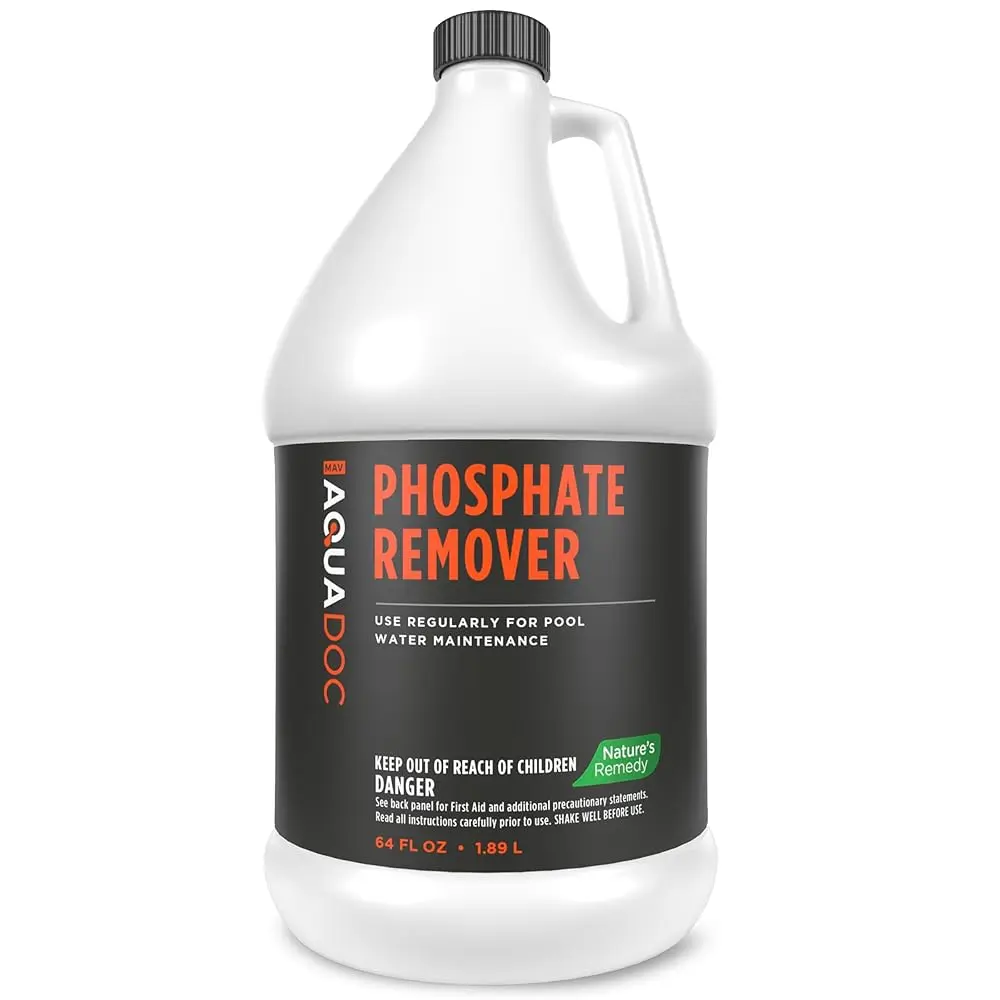 AquaDoc Maximum Strength Phosphate Remover - 64 oz Bottle (1.89 L) Fast-Acting Chlorine & Salt Pool Balancers for Pool Openings, Maintenance, Universal Compatibility, Water Clarity Enhancement, Growth Control, Pool Owners