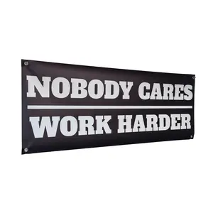 NOBODY CARES WORK HARDER Banner - 48 x 21 Inch Motivational Wall Decor - Durable 13oz UV Printed Vinyl with 4 Corner Grommets - Gym Office Garage Workout Poster Style Banner - Bold Sturdy Indoor Outdoor Sign" Hanging Banner