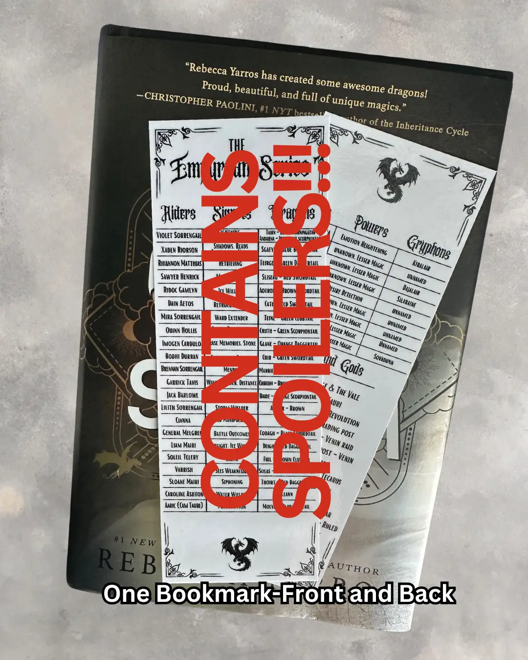 Empyrean series info cheat sheet - riders, signets, dragons laminated bookmark