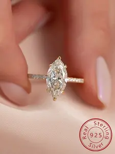 RINGLUX - 925 Sterling Silver Simple Classic 1-3Carat Horse Eye Zircon Ring For Women Engagement Wedding Luxury  Fine Jewelry