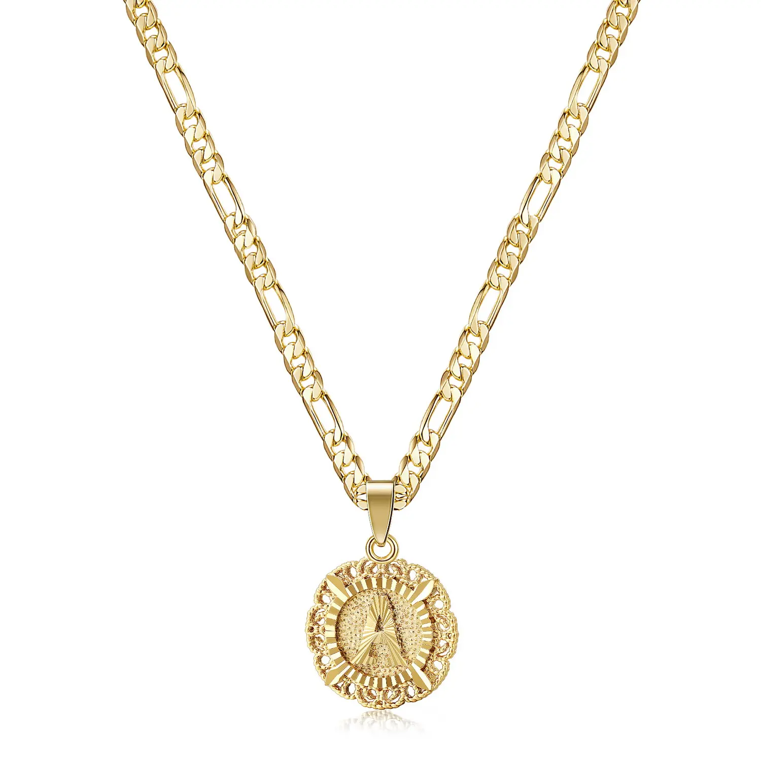KissYan Initial Necklace For Women Girl,14K Gold Plated Round Letter Pendant Necklace Capital Monogram Necklace Alhpabets from A-Z Figaro Chain Necklace Mothers Day Gift Ideas