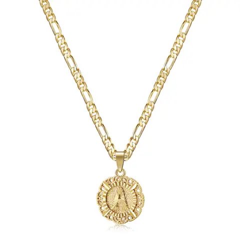 KissYan Women's 14K Gold Plated Dainty Gold Letter Necklace - Round Capital Monogram, Figaro Chain, Elegant Accessory, Gifts for Women (A-Z Options, Mother's Day, TikTokShopBackToSchool)