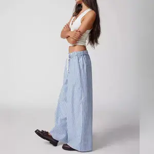 Women’s striped drawstring wide-leg pants, elegant commuter and vacation trousers GARMENTARY