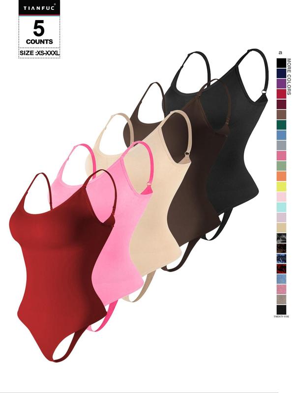 Women's Solid-Color Adjustable-Strap Shapewear Bodysuit, Tummy-Control Spaghetti-Strap Slim Shaper, Seamless Underwear for Women, Invisible Shaper