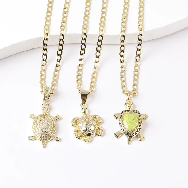 Gold-Plated Turtle Shape Pendant Necklace, 3mm Chain, 16-22in Length, 3 Design Options, Elegant Pendant for Casual Wear Gold Plated Necklaces