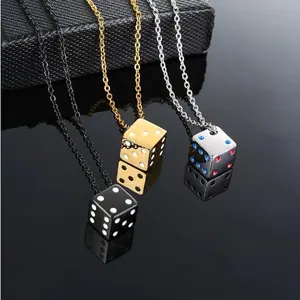 Men's Stainless Steel Cool Cube Dice Pendant Necklace