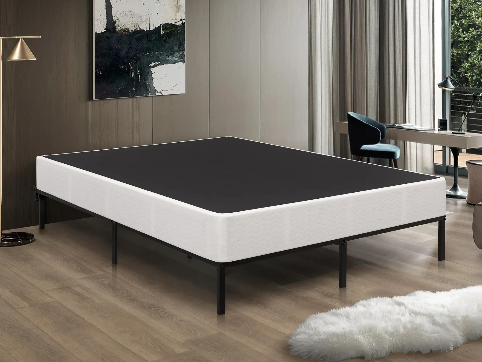 Favorer Clara 8" Wood Box Spring for a Comfortable Sleep - White, Sturdy Mattress Foundation