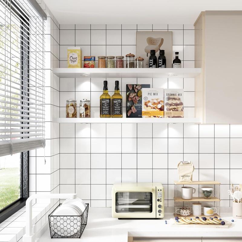 WELLAND White Floating Shelf with Touch-Sensing Battery Powered LED Light,Wall Mounted Display Shelves for Entrance, Living Room, Bedroom, Kitchen and Bathroom (48-INCH, White)