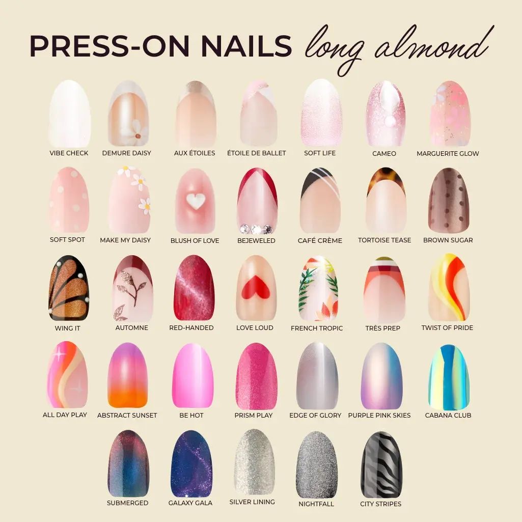 Kleo Kolor Press-On Gel Nails, Salon-Style Gel Nail Set for Instant Polish, Long Almond Shape, Long-Lasting and Chip-Resistant, 30 Pcs, Fake Nails