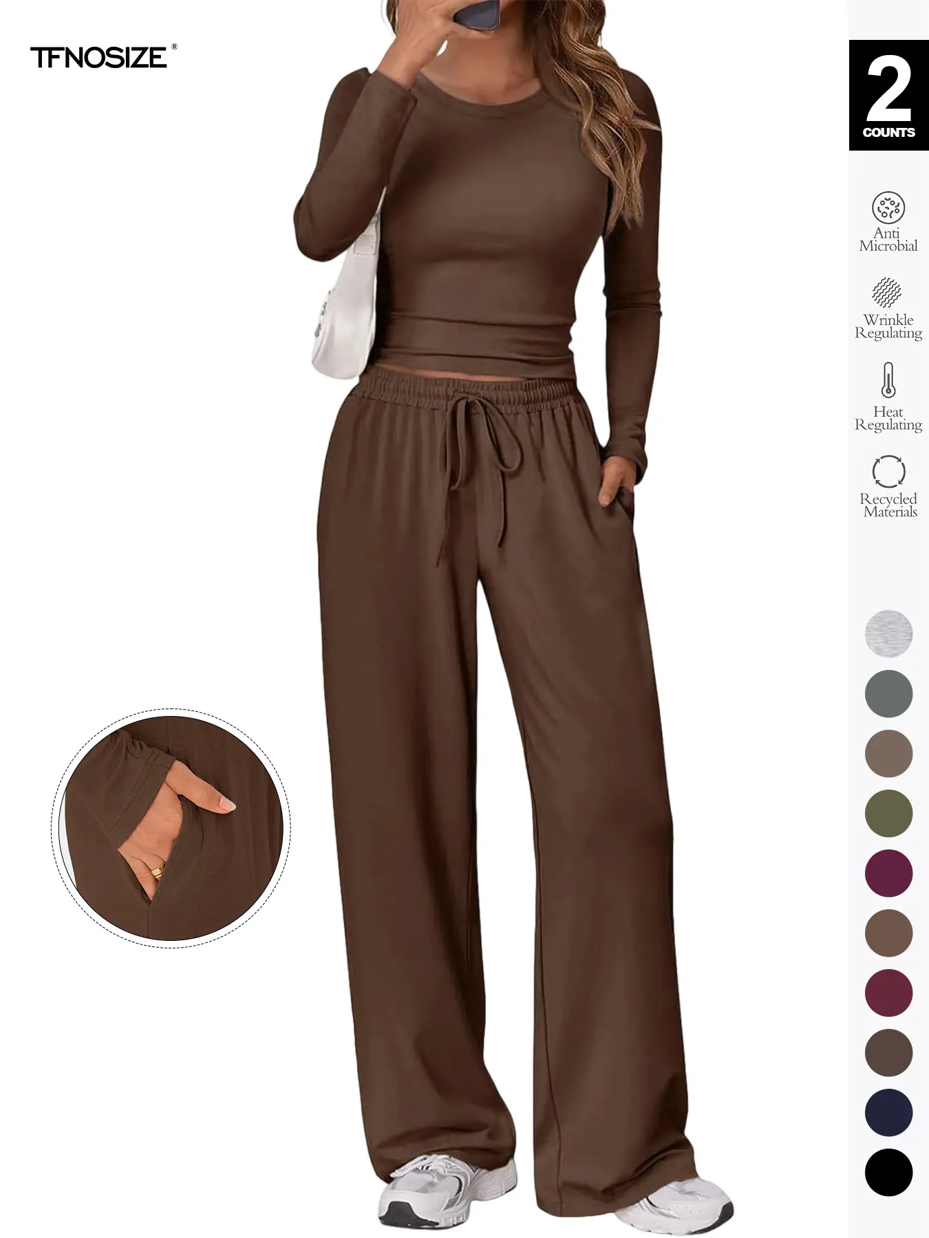 Women's 2-Piece Matching Loungewear Set, Long Sleeve Slightly Crop Top & Wide Leg Drawstring Pants, Casual Fitted Sweatsuit for Fall & Winter, Pajama, Pjs Women's 2-Piece Matching Loungewear Set, Long Sleeve Slightly Crop Top & Wide Leg Drawstring Pants, Casual Fitted Sweatsuit for Fall & Winter, Pajama, Pjs