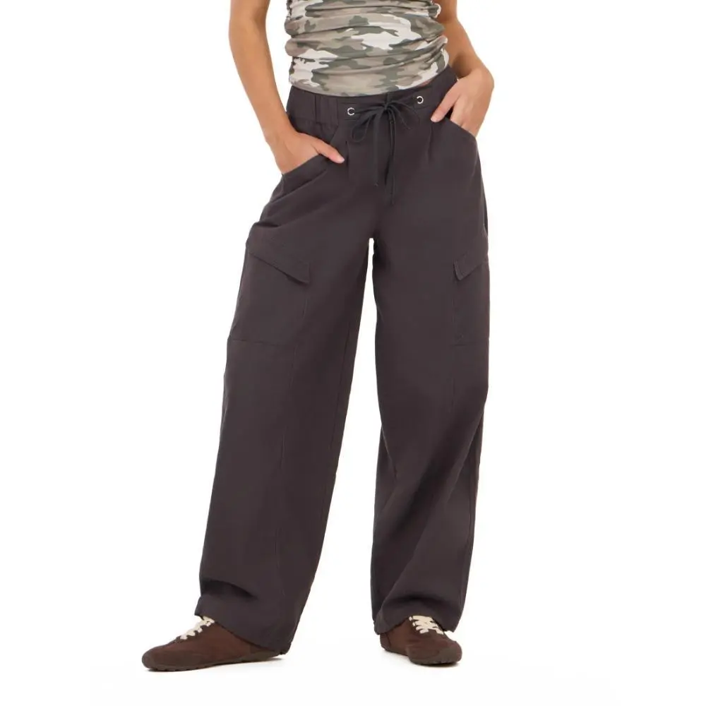 Forever 21 Women's High-Waisted Baggy Cargo Pants with a Cocoon Barrel Leg, Solid Color Utility Bottoms, Bottom, Clothes