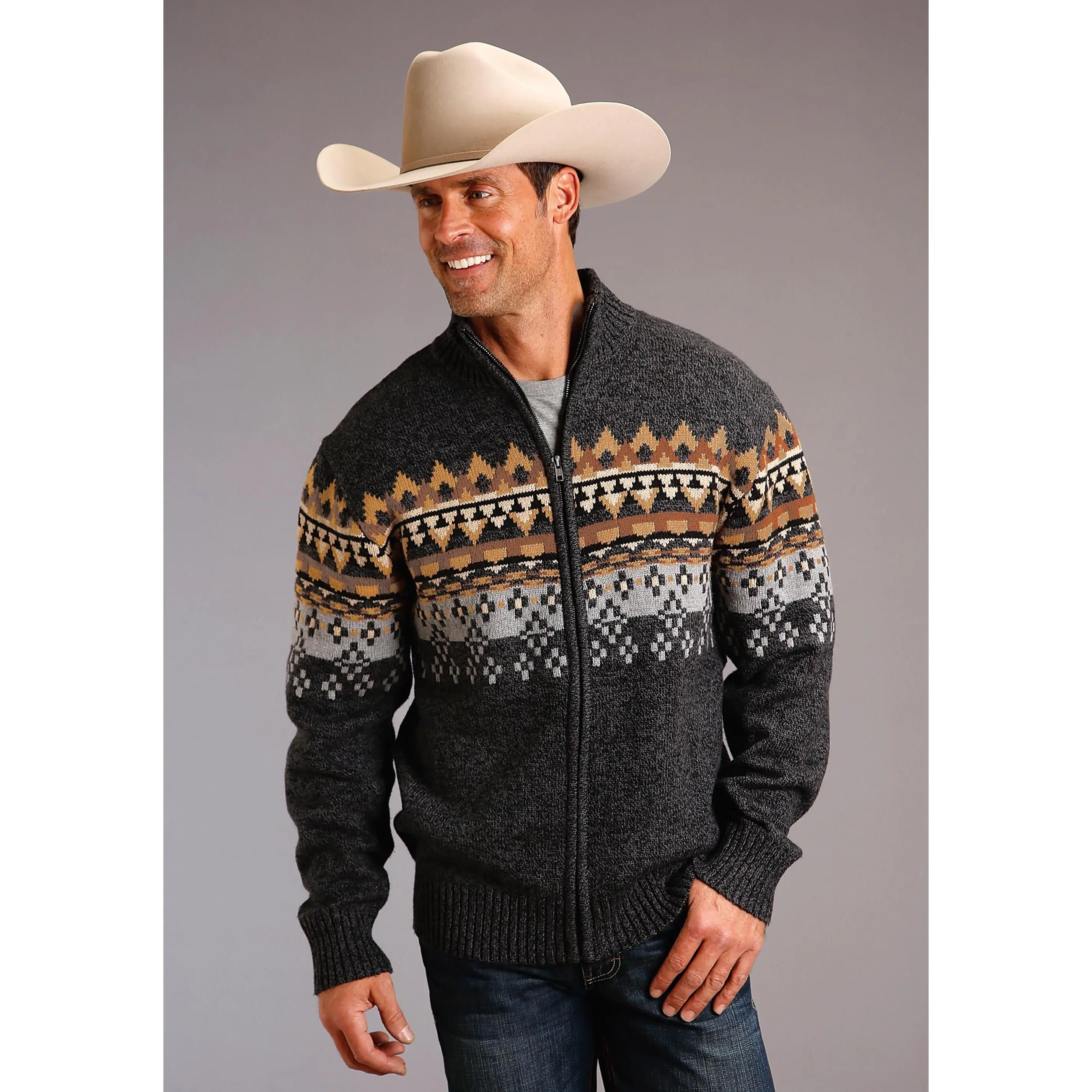 Men's Stetson Charcoal Grey Aztec Wool Blend Sweater