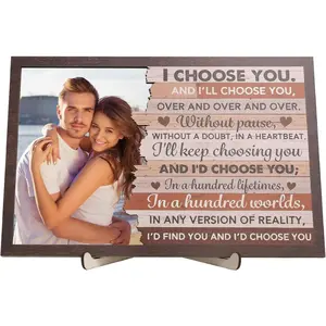 My Valentines Day Picture Frame, Wooden Couples Anniversary Photo Frame, Valentine's Day Romantic Love Gifts for Him and Her, Wedding Engagement Birthday Keepsake Rustic Home Decor