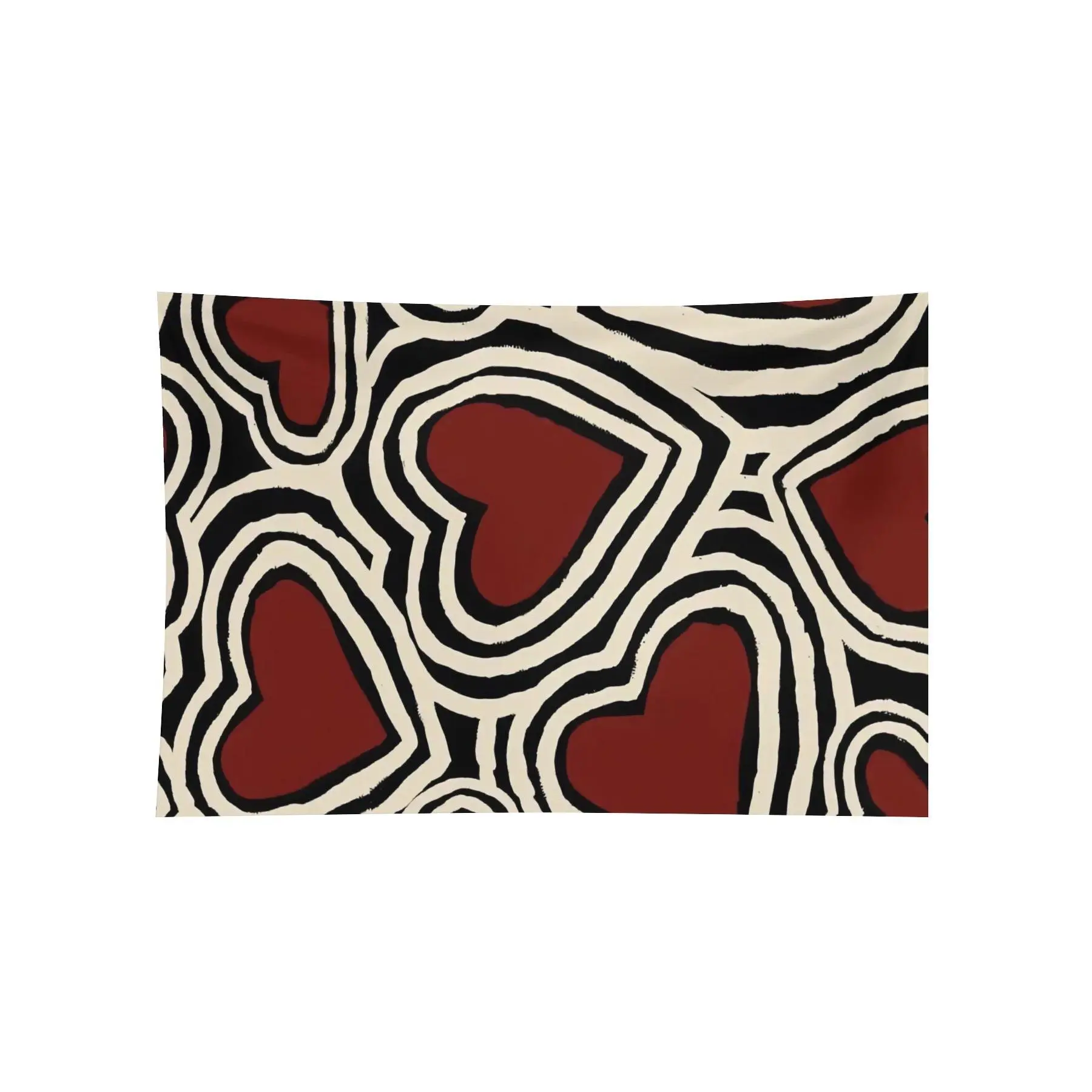 Retro Red Heart Optical Pattern Wall Tapestry, Groovy Love Graphic Y2K Bedroom Dorm Valentine Room Decor