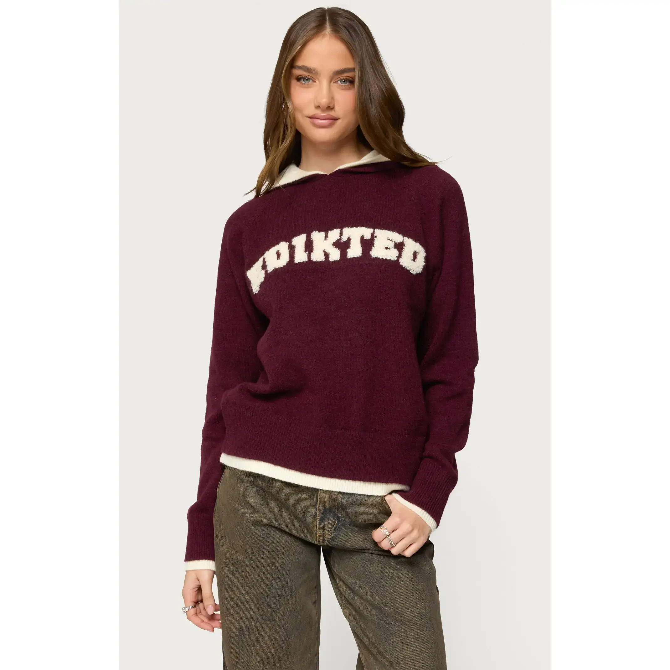 Edikted Women's Edikted Varsity Contrast Layered Knit Hoodie