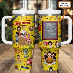 Bob’s Burgers 40oz Tumbler With Handle, Cartoon Family Cup, Custom Burger Menu 40 oz Tumbler, Cool Tumbler, Thanks Giving Gift, Chritsmas Tumbler