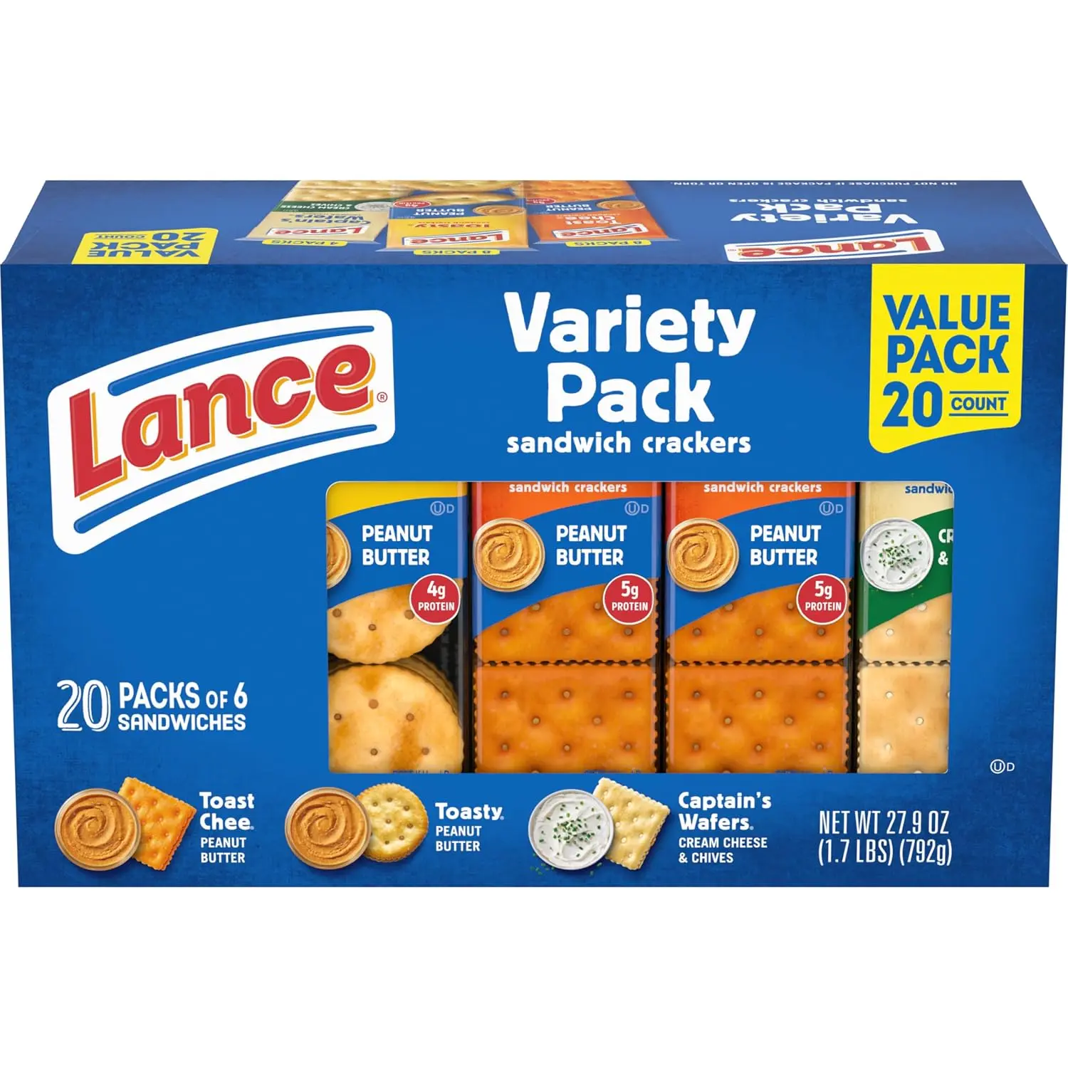 Lance Assorted Sandwich Crackers, 20 Count Variety Pack