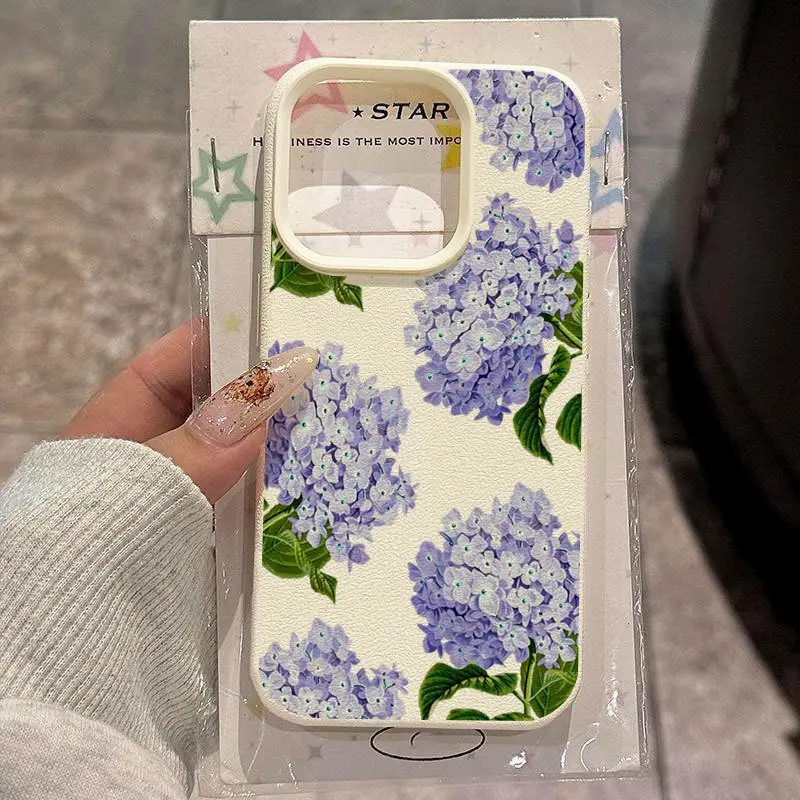 Hydrangea Print Slim TPU Plastic Protective Casing - Shockproof Phone Cover for Various iPhone Devices (16 Pro Max,15 Pro Max,15/14 Plus,13/12,SE) - Stylish Mobile Accessories