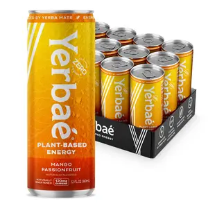 YERBAÉ Mango Passionfruit Energy Drink - Naturally Caffeinated Beverage with Plant-Based Energy, 12 Fl. Oz.
