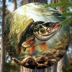 1PC Vintage Bass Metal Wall Art - 20.32cm x 20.32cm , Waterproof and Rustproof, Vibrant Fish Design, Easy to Hang for Home, Coffee Shop, Restaurant, and Garage Decoration - Ideal Gift for Fishing Enthusiasts, Coffee Shop Art|Vintage Wall Art|Detailed fish