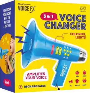 Voice FX Microphone for Kids – Light-Up Rechargeable Toy Mic with 4 Funny Sound Effects & Echo Control