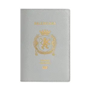 Balenciaga Passport Leather Wallet with Embossed Logo for Men and Women in Gray
