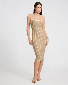 Express Striped Scoop Neck Sleeveless Corset Midi Dress