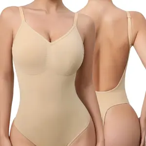 Mobeso Women's Seamless Thong Tummy Control Shapewear Slimming Bodysuit with V-Neck Breathable Sculpting Design Waist Butt Lifter Compression SpringStatements fajas woman style innerwear Womenswear Activewear perfect body suit