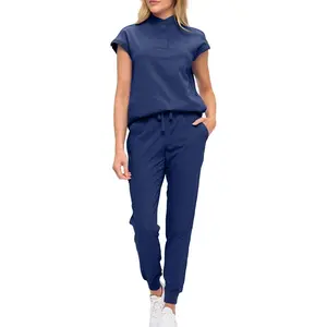 Womens Jogger Scrub Set with Oversized Scrub Top with Mandarin Collar. Supreme Comfort Scrub Set for Women