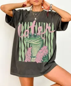 Retro Later Gator Tshirt, Preppy Girl Alligator Summer Shirt, Cute Pink Coastal Trendy Graphic Tee Fabric Fabric Fabric Fabric
