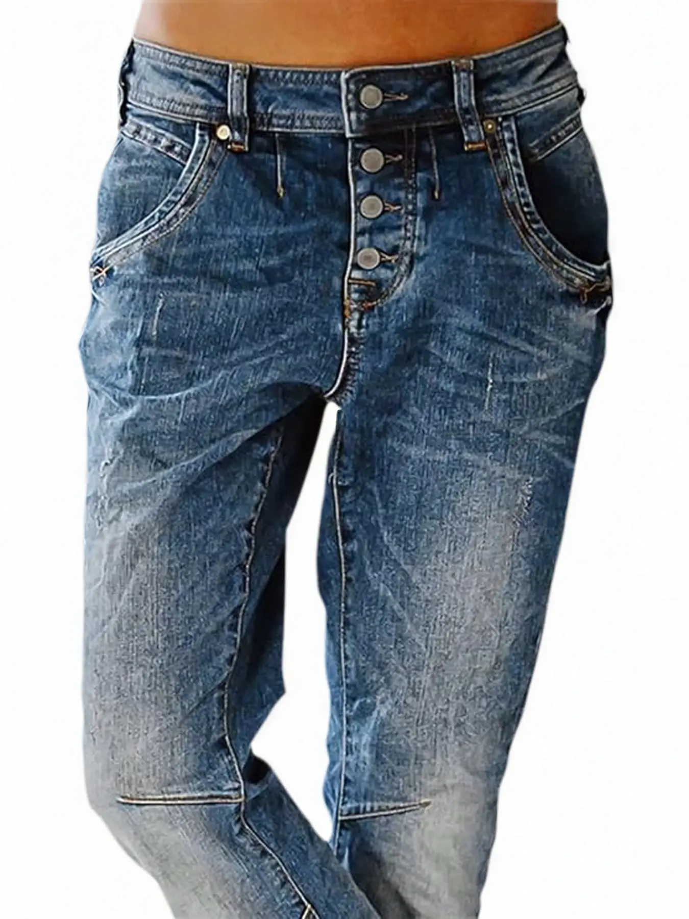 Women's Elastic Straight Leg Casual Low Waist Jeans,stretchy jeans for women,barrel jeans women, Washed Button Fly Detail, 90s Fashion Style, Comfortable Daily Wear
