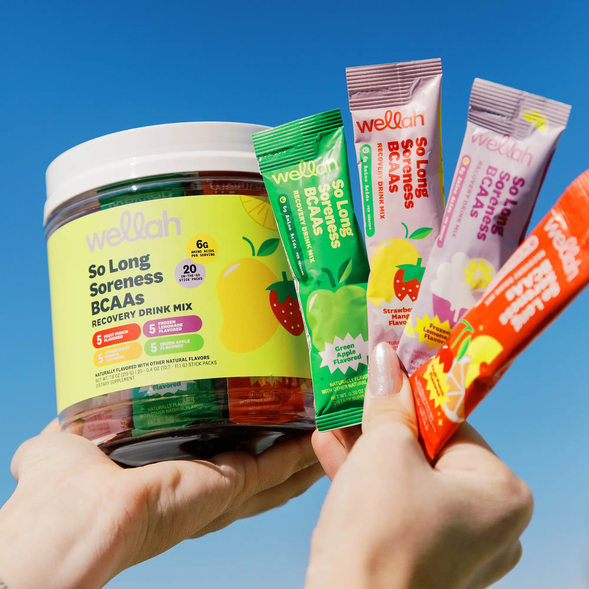 Wellah BCAAS + Electrolytes | Branch Chain Amino Acid Supplement | 6g Amino Complex Per Serving | 20 Servings