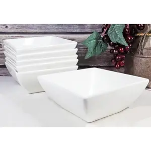 Ebros Pack Of 6 Kitchen And Dining Modern Contemporary Design Porcelain Square Bowls 18 Ounces 5.25"Dia Restaurant Supply Grade Dishwasher And Microwave Safe Perfect For Appetizers Dipping Sauces Soup