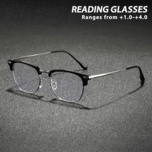 Men's Metal Plastic Frame Reading Glasses, Trendy Artistic Style, High-End Elegant Lightweight, Versatile Small and Portable Fashion Eyewear, Reading Eyeglasses