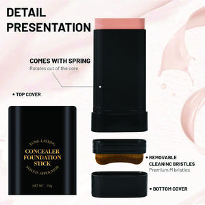 O'cheal Long-Lasting Concealer Foundation Stick 2-in-1 Buildable Coverage Non-Cakey Creamy On-the-Go Quick Makeup for Dark Circles & Blemishes with Removable Cleaning Bristles