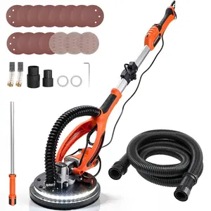 VEVOR Drywall Sander, 850W Electric Drywall Sander, Popcorn Ceiling Removal Tool with 5 Variable Speed 800-1700 RPM, Double-Deck LED Light, Foldable Extendable Handle, 15 Sanding Discs, Dust Hose