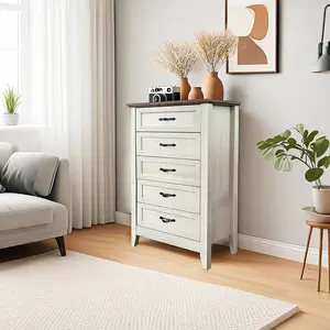 Vintage 5-Drawer Wooden Chest of Drawers, Tall Storage Organizer for Closet, Kids Bedroom, Five Drawers, Wooden Material