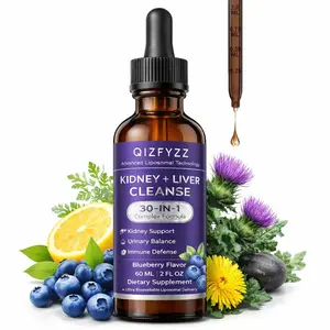 30-in-1 Kidney & Liver Cleanse Detox Drops with Cranberry, Milk Thistle & Chanca Piedra – Vegan Kidney Support Supplement for Urinary Tract & Liver Health, Blueberry Flavor