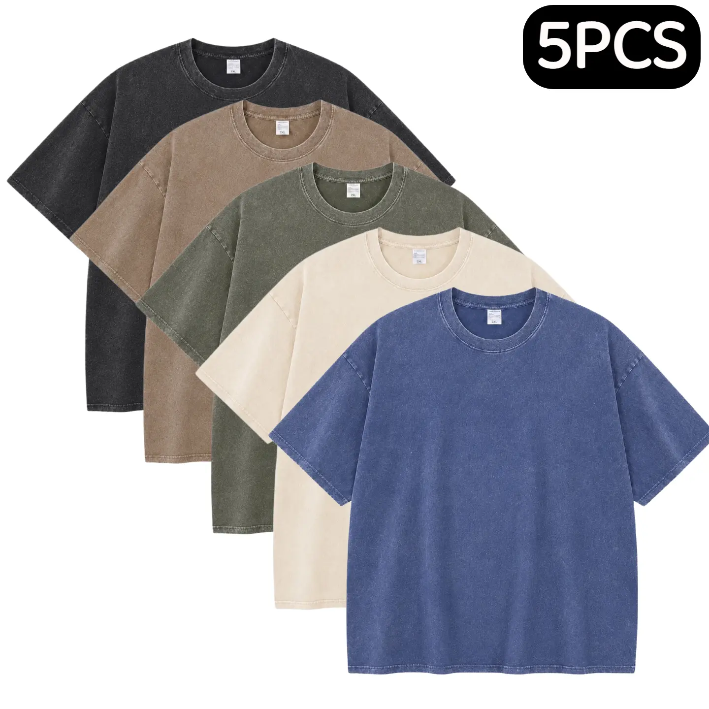 Men's 1/5 Pack Vintage Acid Wash T-Shirts, Oversized Cotton Crew Neck Top for Casual Gym & Summer Vacation Aesthetic Breathable