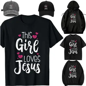 Family set-DIY-Unisex-Hoodie-cap-kid-This Girl Loves Jesus Gift for  Teen Kid Cool Women T-Shirt Small