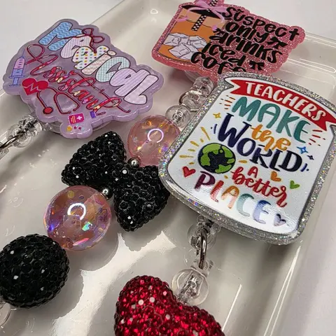 Beaded Badge Reels with Rhinestones-sold individually