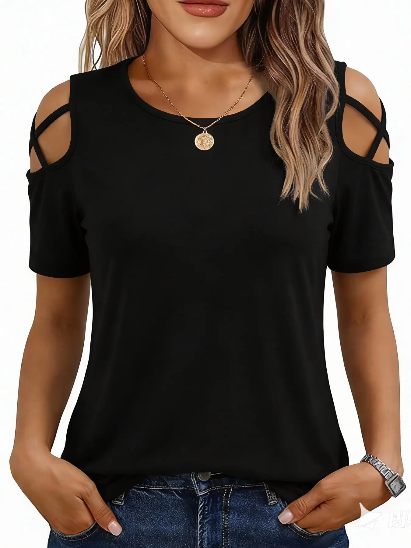 Women's Plain Short Sleeve Off-Shoulder Tie Fitted Top Blouse Shirts, Sexy Style, Pure Color, Perfect for Casual Wear, Comfortable and Stylish, Womenswear