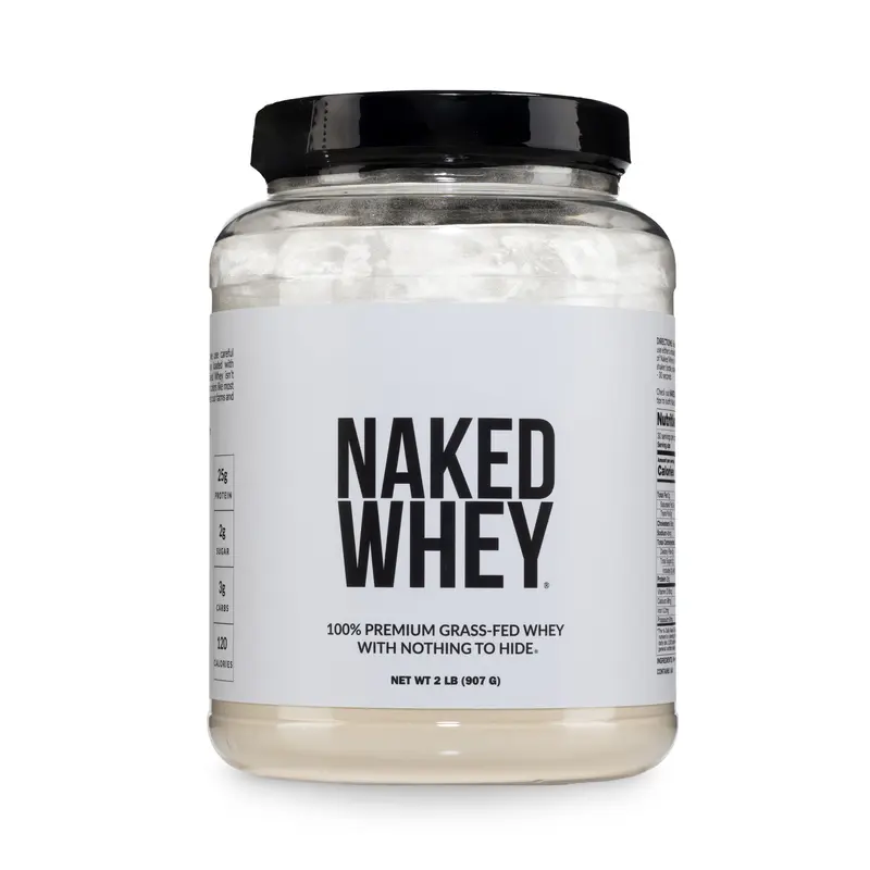 Naked Whey Unflavored - 100% Premium Grass Fed Whey Protein Powder - 2LB Grass-Fed, Non-GMO, No Additives, 25g Protein, 5.9g BCAAs - Only 1 Ingredients