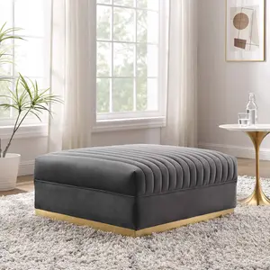 Modway Sanguine Channel Tufted Performance Velvet Modular Sectional Sofa Ottoman in Gray